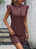 Ivy Lane Round Neck Butterfly Sleeve Dress with Pocket