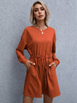 Ivy Lane Drawstring Round Neck Dropped Shoulder Mini Dress