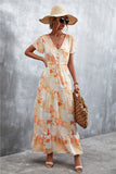 Floral Buttoned Drawstring Waist Tiered Dress