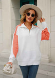 Angel Wings Two-Tone Collared Neck Dropped Shoulder Knit Top