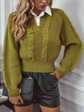 Cable-Knit Collared Neck Faux Layered Sweater