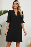 Notched Flounce Sleeve Mini Dress