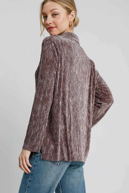 Umgee Side Slit Texture Button Up Shirt
