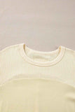 Waffle-Knit Round Neck Long Sleeve Top