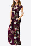 Full Size Printed Round Neck Short Sleeve Dress with Pockets