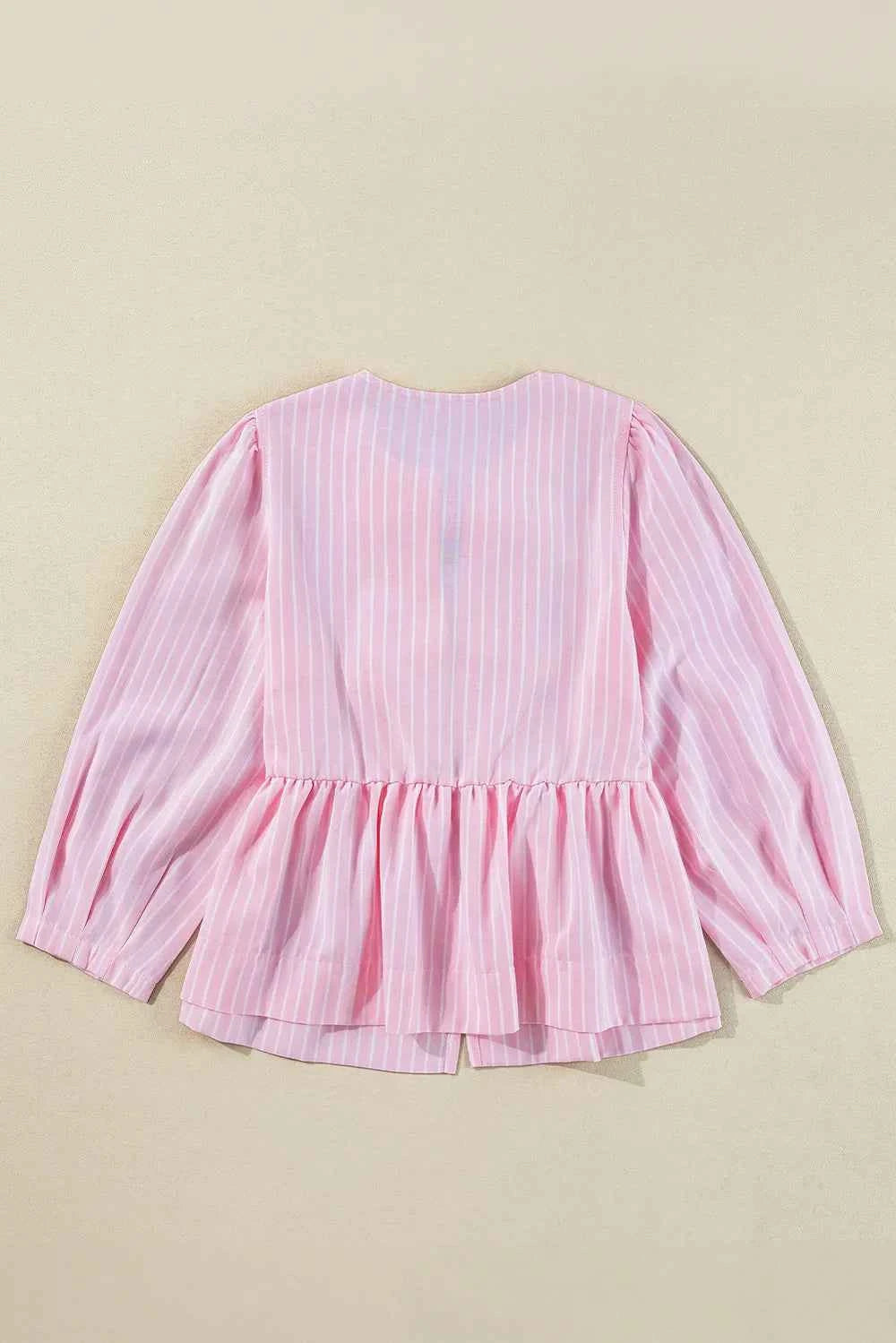 Tied Bow Striped Round Neck Blouse