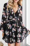 Printed Surplice Balloon Sleeve Mini Dress
