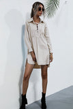 Perfee Lace Up Collar Shirt Dress