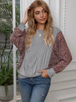 Ivy Lane Leopard Print Round Neck Dolman Sleeve Blouse