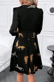 Animal Collared Neck Balloon Sleeve Mini Dress