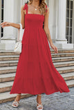 Tie-Shoulder Smocked Tiered Dress