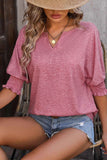 Notched Lantern Sleeve Blouse