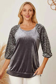 Leopard Round Neck Half Sleeve Blouse