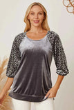 Leopard Round Neck Half Sleeve Blouse