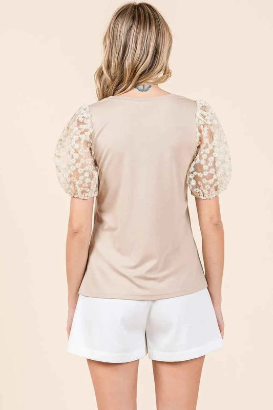 Mittoshop Round Neck Puff Short Sleeve Top