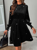 Glitter Mock Neck Long Sleeve Mini Dress