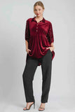 Umgee Pearl Detail Collared Neck Velvet Babydoll Blouse