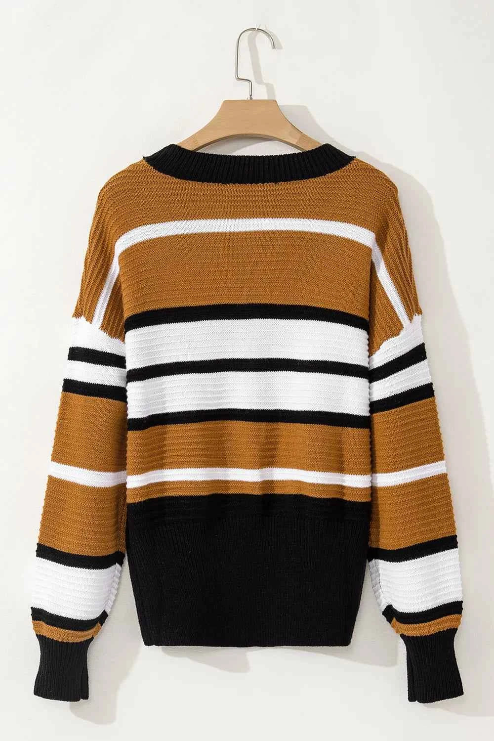 Contrast Stripes V Neck Long Sleeve Sweater