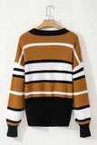 Contrast Stripes V Neck Long Sleeve Sweater