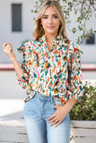 Printed Notched Neck Blouse