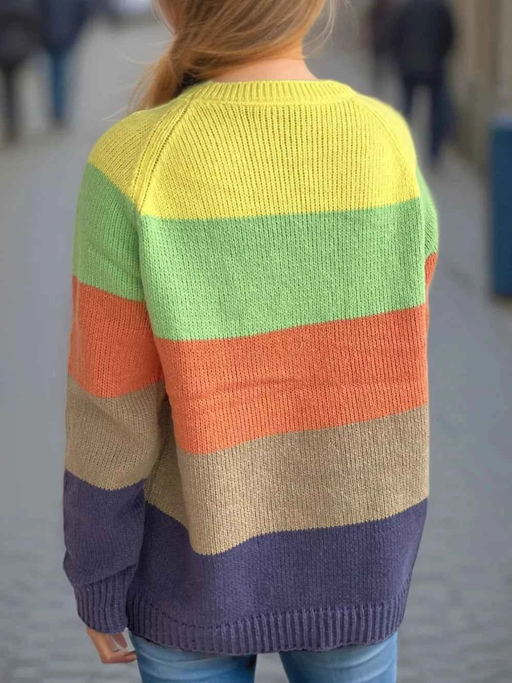 Color Block Round Neck Long Sleeve Sweater
