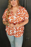 Plus Size Printed Tie Neck Short Sleeve Blouse