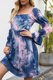 Ivy Lane Tie-Dye Square Neck Flounce Sleeve Dress