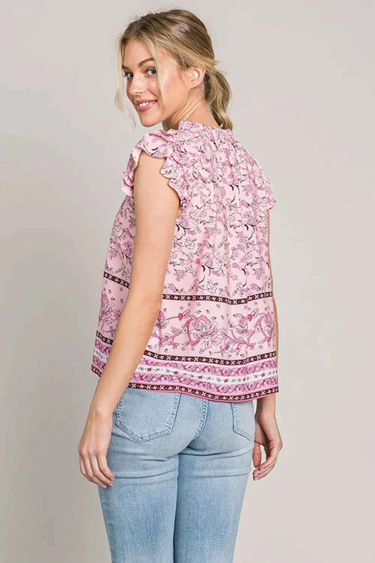 Cotton Bleu by Nu Lab Print Ruffle Sleeve Detail Blouse