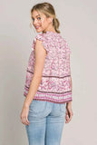 Cotton Bleu by Nu Lab Print Ruffle Sleeve Detail Blouse