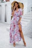 Devine Printed Tied Half Sleeve Slit Dress
