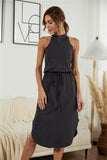 Drawstring Open Back Slit Sleeveless Dress