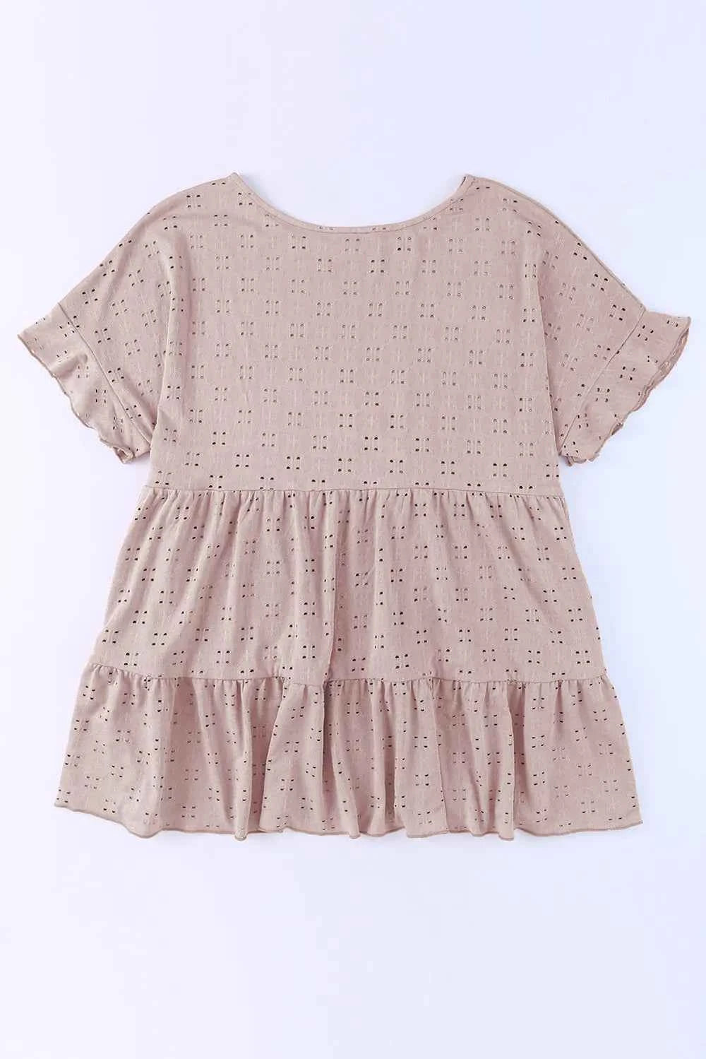 Plus Size Eyelet Round Neck Short Sleeve Blouse
