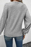 Decorative Button V-Neck Lantern Sleeve Blouse
