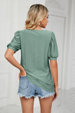 Eyelet Puff Sleeve Round Neck Top