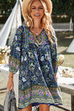 Devine Bohemian Tie Neck Balloon Sleeve Dress