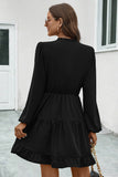 V-Neck Tie Neck Long Sleeve Dress