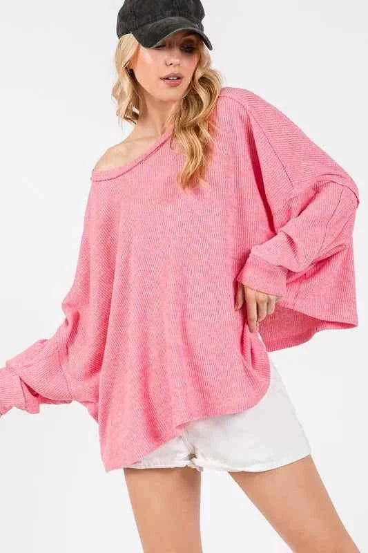 SAGE + FIG Round Neck Batwing Sleeve Oversize Top