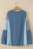Patchwork Color Block Round Neck Long Sleeve Top
