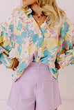 Printed Button Down Lantern Sleeve Shirt