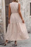 Perfee Decorative Button Notched Tiered Dress