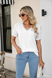 Eyelet Flounce Sleeve Scalloped V-Neck Top