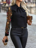 Honey Printed Tie Neck Long Sleeve Blouse
