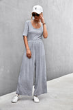 Scoop Neck Half Sleeve Wide Leg Jumpsuit