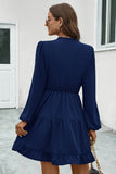 V-Neck Tie Neck Long Sleeve Dress