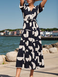 Tied Slit Printed Half Sleeve Midi Dress