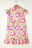 Ruffled Printed Cap Sleeve Mini Dress