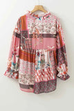 Patchwork Printed Notched Flounce Sleeve Shirt