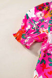 Printed Notched Short Sleeve Blouse