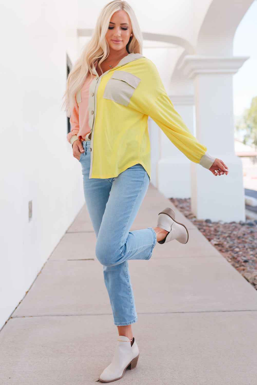 Contrast Long Sleeve Hooded Shirt
