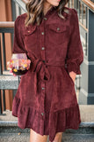 Tied Button Up Ruffle Hem Dress